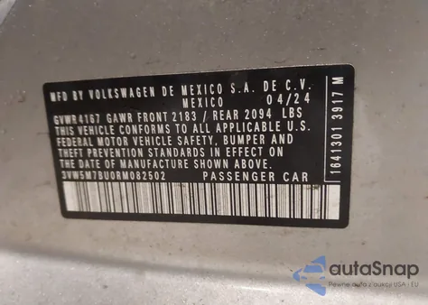 2024 Volkswagen Jetta 1.5T S из США, поврежденный, VIN 3VW5M7BU0RM082502